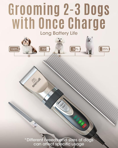 Dog Clippers Low Noise, 2-Speed Quiet Dog Grooming Kit Rechargeable Cordless Pet Hair Clipper Trimmer Shaver for Small and Large Dogs Cats Animals (Gold)